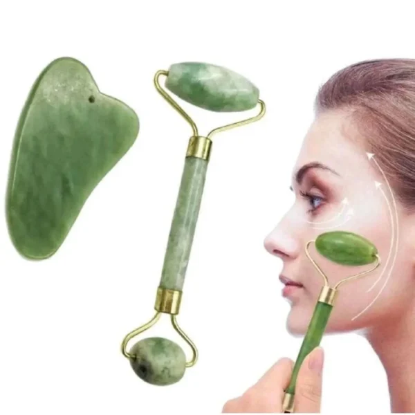 Rolo Pedra de Jade Placa Gua Sha Massagem Facial Anti Ruga - Imagem 2
