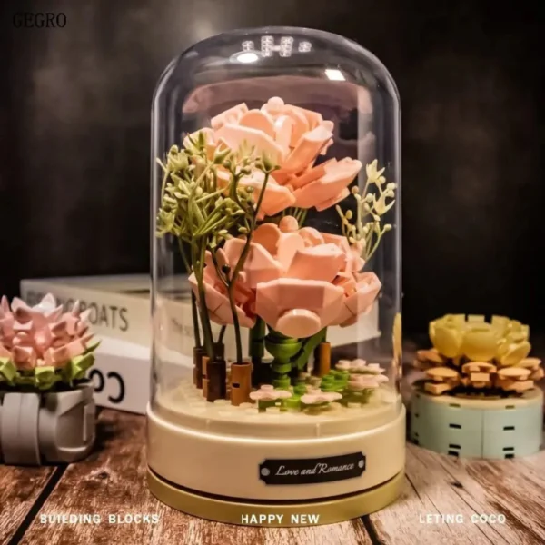 blocos de construção buquê de flores planta plástica - Imagem 3