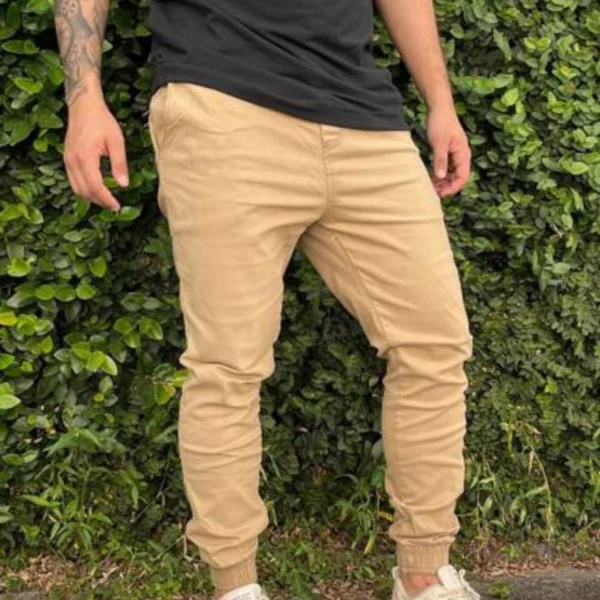 Calça Jeans Masculina Jogger Bege Claro - Imagem 2