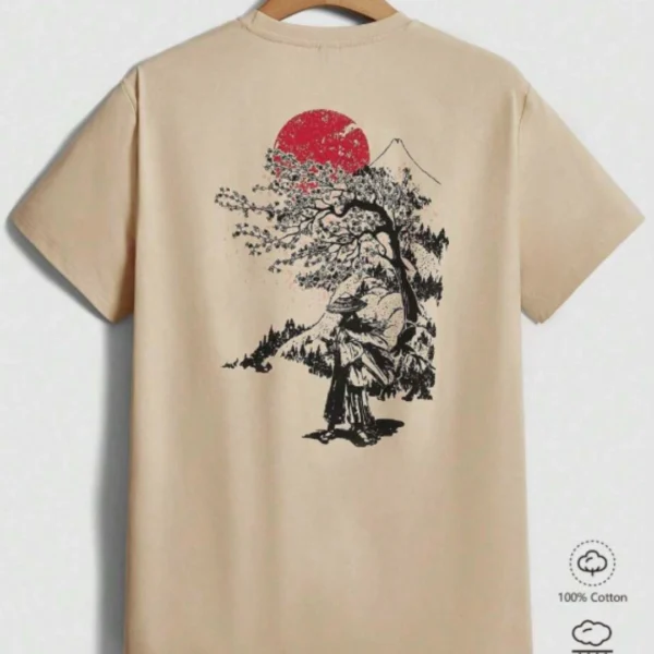 Camiseta Masculina Arvore Sol Samurai Japão