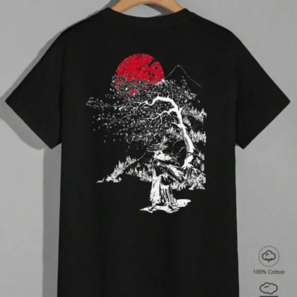 Camiseta Masculina Arvore Sol Samurai Japão - Imagem 2