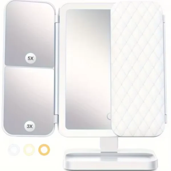 Espelho de Maquiagem Dobrável com Luz LED Ajustável